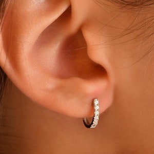 18k Gold Diamond Hoop Earrings, Diamond Huggie Earring, Mini Hoop Earrings, Small Hoop Earrings, Diamond Earrings for Women, Single or Pair