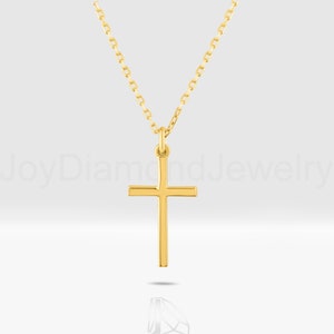 14k Gold Dainty Cross Necklace, Tiny Cross Necklace, Dainty Cross Necklace, Cross Necklace for Women, Gold Religious Necklace