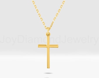 14k Gold Dainty Cross Necklace, Tiny Cross Necklace, Dainty Cross Necklace, Cross Necklace for Women, Gold Religious Necklace