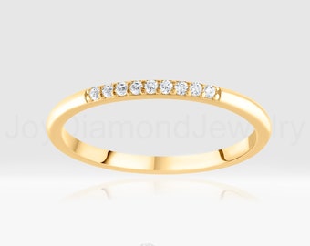 18K Solid Gold Diamond Ring, Thin Engagement Ring, Minimalist Stacking Ring, Half Eternity Ring, Minimal Ring, Dainty Diamond Ring