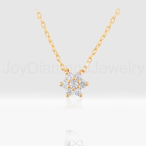 Collana con fiore di diamanti naturali, collana con trifoglio di diamanti in oro 18k, collana con grappolo di diamanti per donna, modelli di collane delicate per tutti i giorni