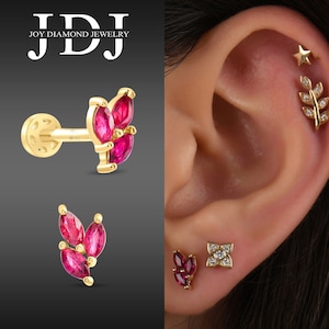 Ruby Stone Tragus Earrings, 18k Gold Ruby Tragus Earrings, Gemstone Cartilage Earrings, Color Stone Piercing, Ruby Stone Gold Piercing