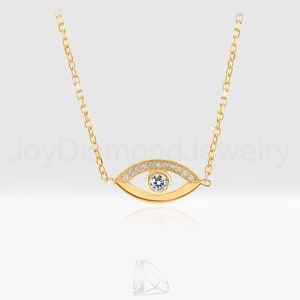 18k Diamond Evil Eye Necklace, Diamond Evil Eye Necklace for Women, Diamond Solitaire Evil Eye Necklace, Diamond Necklace, Hamsa Necklace