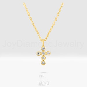 18k Solid Gold Cross Necklace for Women, Diamond Cross Necklace, Dainty Diamond Cross Necklace, Beautiful Cross Necklace, Christmas Gifts