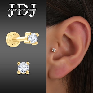 18k Gold Solitaire Earrings, Diamond Solitaire Piercing, Tiny Diamond Piercing, Solitaire Stud Earrings, Dainty Diamond Earrings