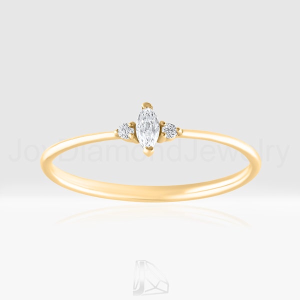 Diamond Basic Marquise Ring, 18k Gold Stacking Ring, Marquise Diamond Wedding Ring, Solid Gold Diamond Ring, Genuine Diamond Promise Ring