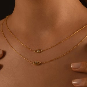 Diamond Evil Eye Necklace in 18K Solid Gold, Diamond Necklace for Women, Nazar Evil Eye Diamond Pendant, Natural Diamond Evil Eye Necklace