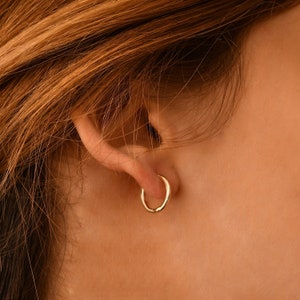 14K Gold Hoop Earrings, Thin Gold Hoop Earrings, Solid Gold Mini Hoops, Minimal Round Hoops, Minimal Hoops Earring