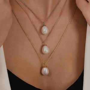 18K Real Gold Pearl Necklace, Dainty Gold Pearl Necklace, Pearl Necklace for Women, 14K Solid Gold Pearl Necklace, Minimalist Pearl Necklace