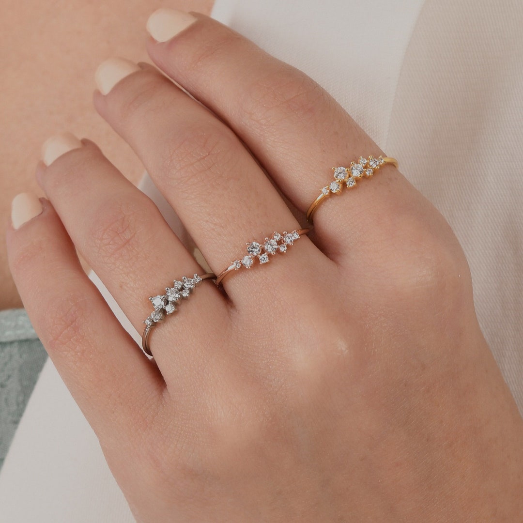 Cluster Diamond Ring, 18k Solid Gold Diamond Ring, Diamond Iconic ...
