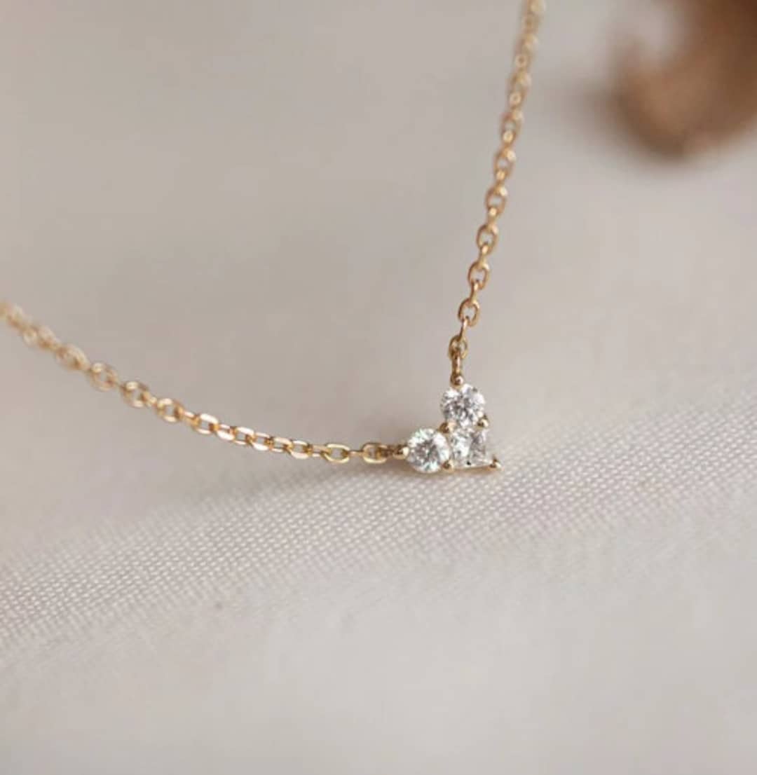 Diamond Necklace / Heart Necklace / Diamond Heart Necklace / - Etsy