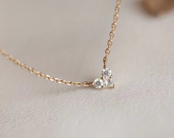 Diamond Necklace / Heart Necklace / Diamond Heart Necklace / 14K Solid Gold Diamond Heart Necklace / Floating Diamond Heart Necklace