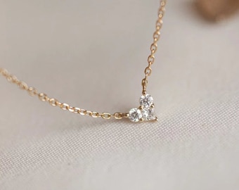 Diamond Necklace / Heart Necklace / Diamond Heart Necklace / 14K Solid Gold Diamond Heart Necklace / Floating Diamond Heart Necklace