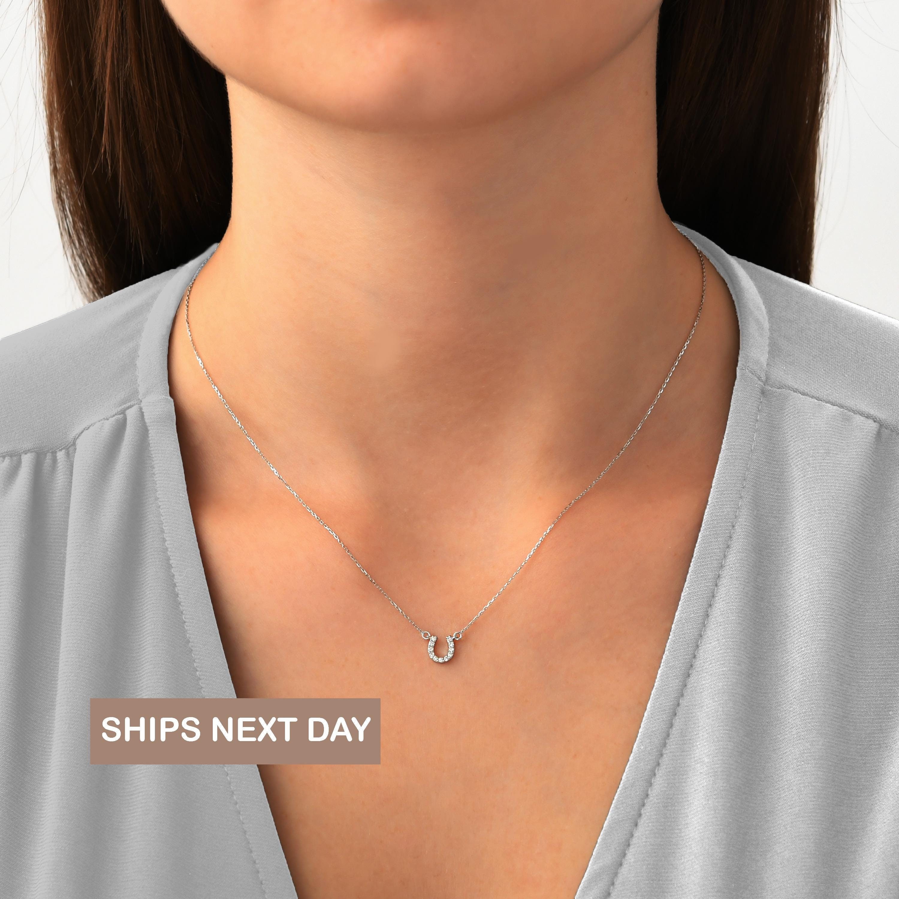Mini Diamond Horseshoe Necklace, 14K Gold Lucky Horseshoe, Horseshoe Diamond Stone Necklace, Lucky Horseshoe Diamond Necklace, Dainty Gift