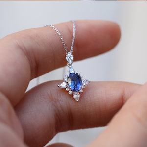 Natural Diamond Pole Star Necklace, 18k Gold Genuine Sapphire Necklace, Sapphire Diamond Necklace, Dainty Sapphire Necklace for Women