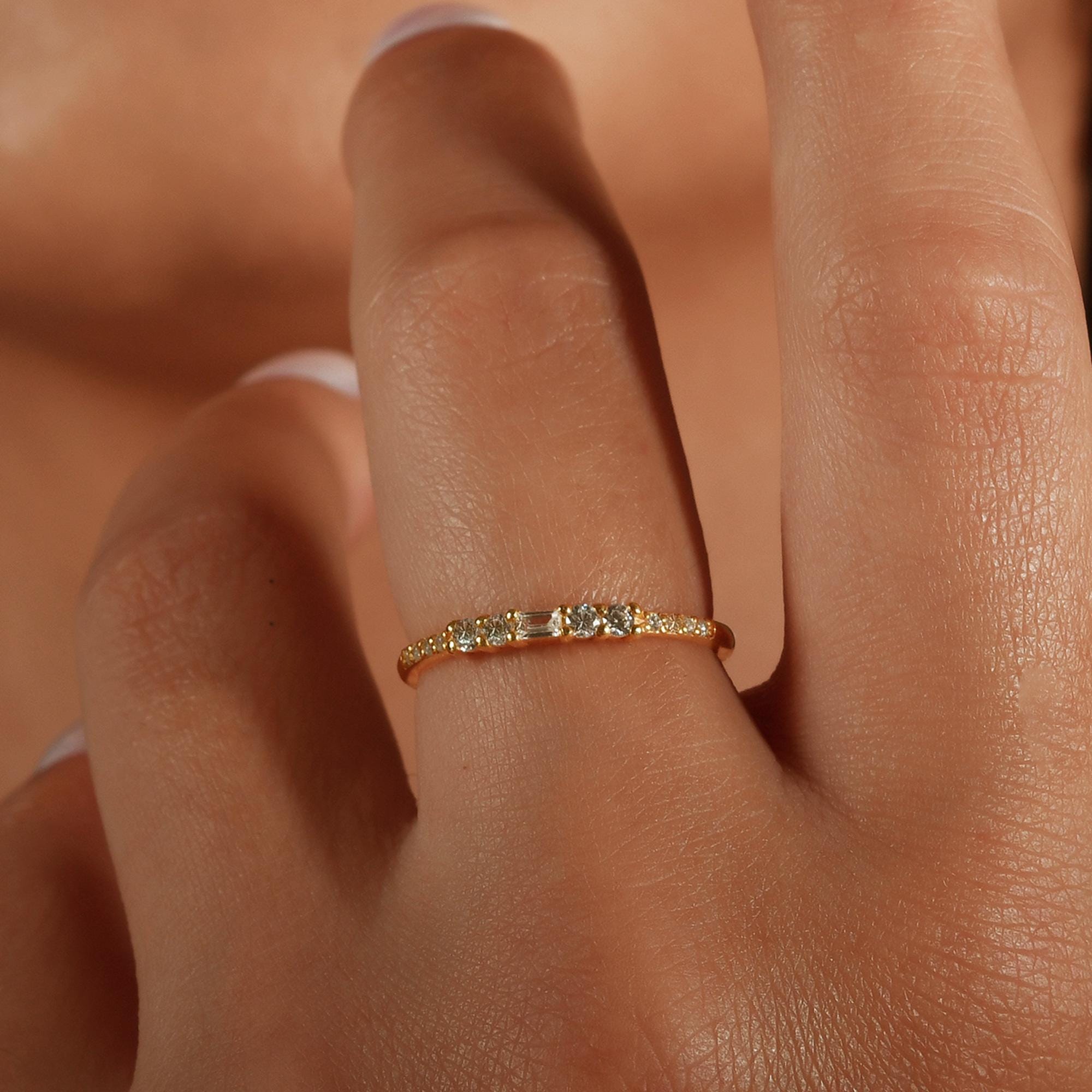 Baguette Diamond Wedding Band, 14k Solid Gold Half Eternity Ring ...