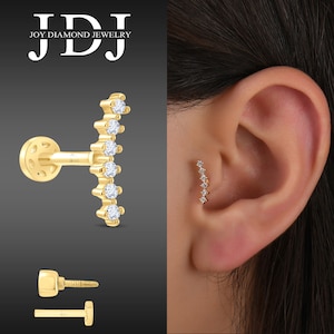 Diamond Cluster Piercing Earring, 18K Solid Gold Diamond Piercing, Natural Diamond Cartilage Earring, Diamond Conch Earring, Diamond Earring