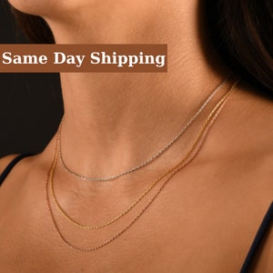 18K Solid Gold Chain Necklace, Delicate Dainty Chain, Delicate Dainty Layered Necklace, Thin Chain Necklace, 14k Gold Box Chain Necklace