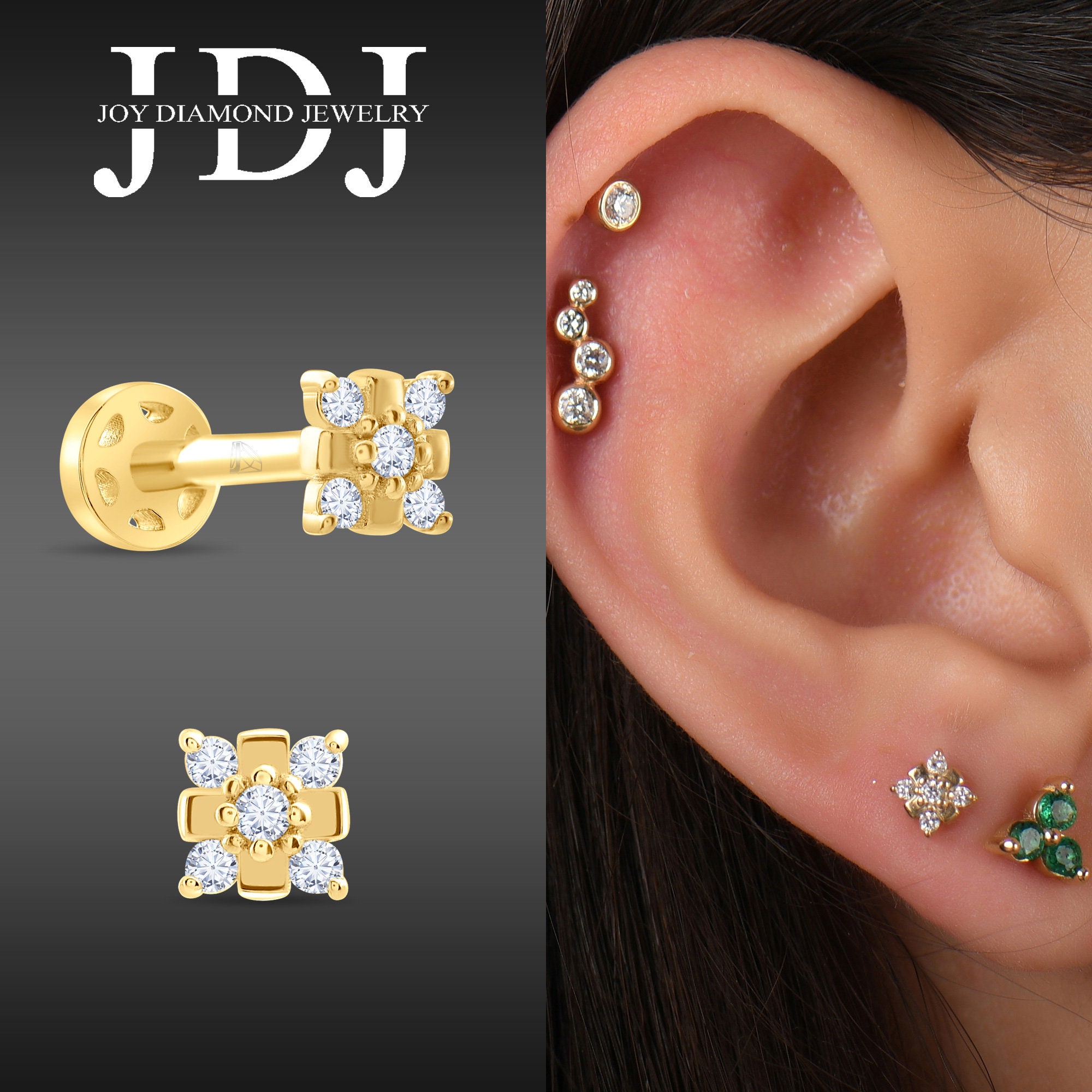 Flower Tragus Piercing, Dainty Flower Piercing Earring, Cartilage Floral Piercing, Diamond Flower Piercing Earring, Flower Shaped Earrings