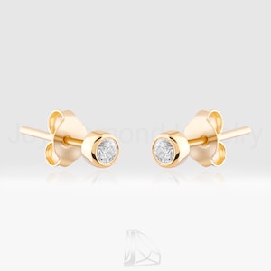 Diamond Bezel Stud Earrings, 14k Solid Gold Earrings, Tiny Round Stud Earrings, Diamond Solitaire Earrings, Mini Diamond Earrings
