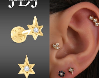 Minimalist Star Shaped Stud Earrings, 18K Gold North Star Piercing Earring, Tiny Star Piercing Earring, North Star Cartilage Earring