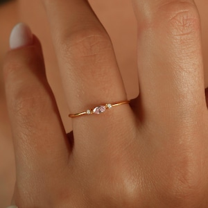 Natural Pink Sapphire Ring, 18k Solid Gold Pink Sapphire Ring, Diamond and Pink Sapphire Ring,  Minimalist Ring, Dainty Diamond Ring