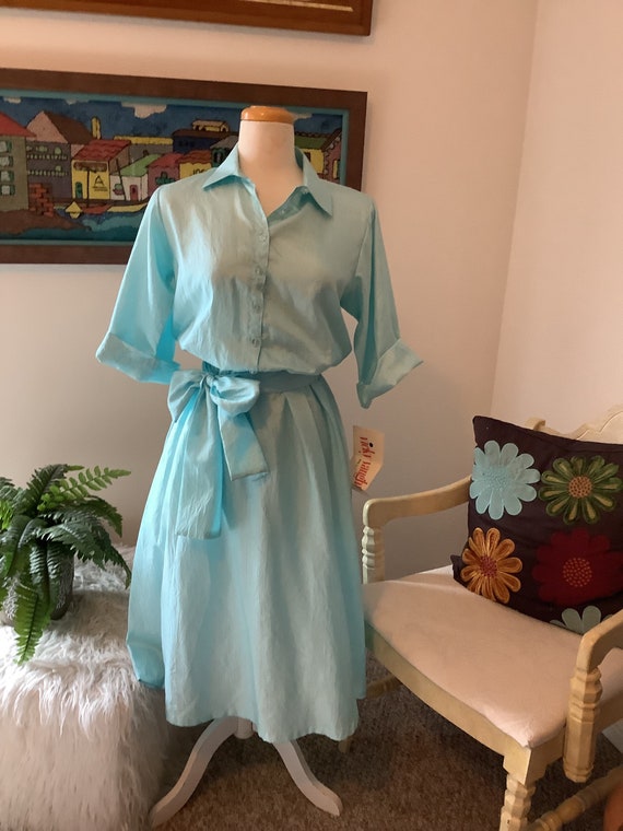 1980s Light Teal Dress (Deadstock) - image 1