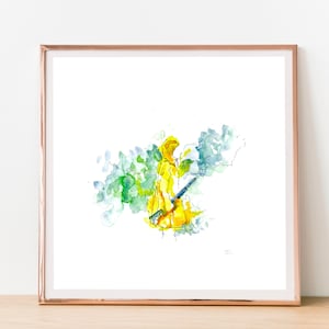 Yellow Anorak Watercolour Art Print | Originally Hand-Painted | Abstract Figure with Rifle Illustration