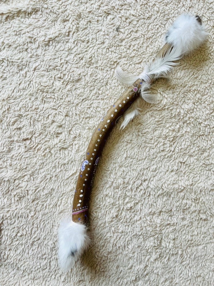 Native American Inspired Talking Stick White with Blue Dumortierite