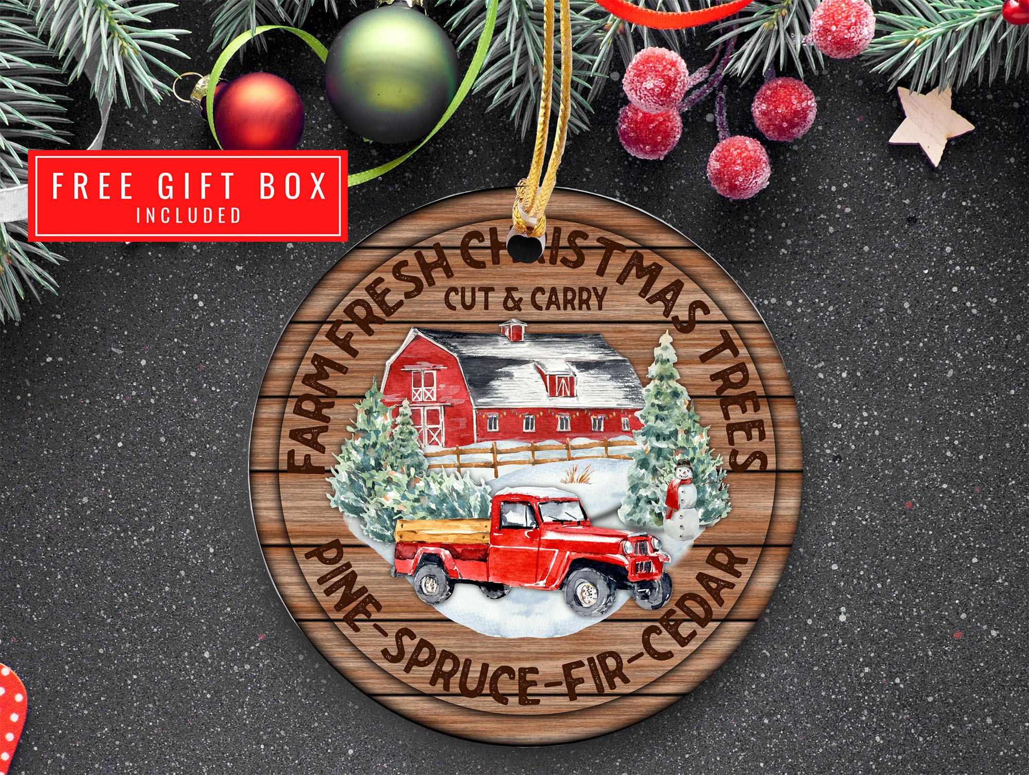 Gift For Family, Christmas Truck Ornament, Farm Family Xmas Ornament