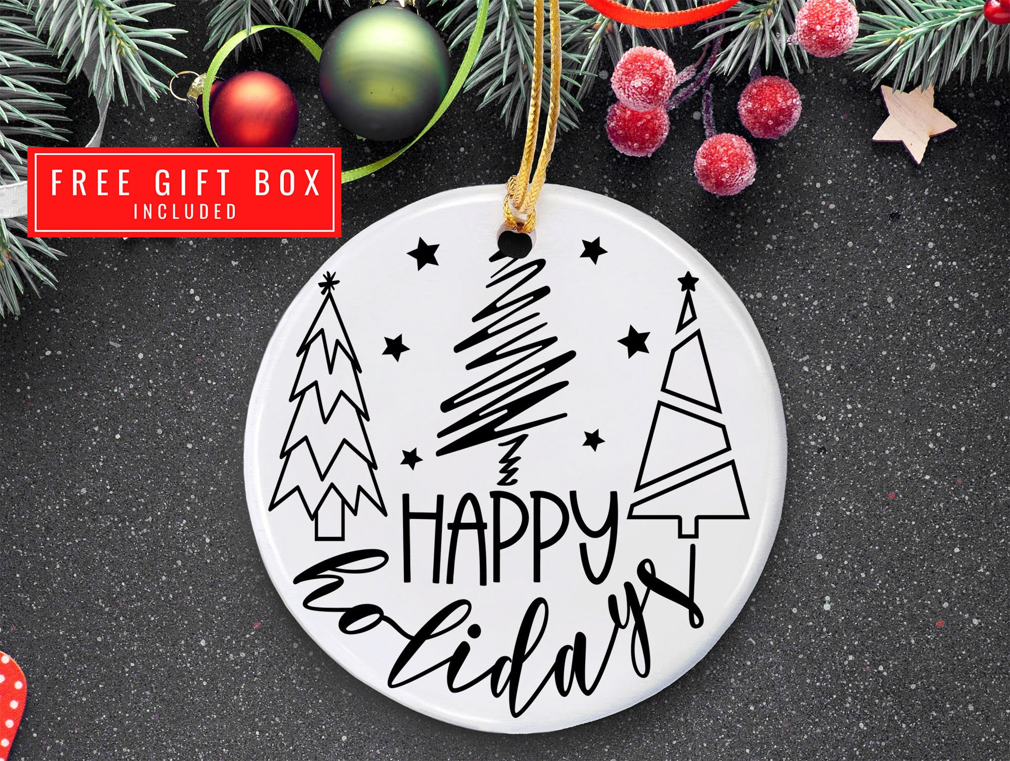 Holiday Ornament, Christmas Ornament, Happy Holidays Ornament