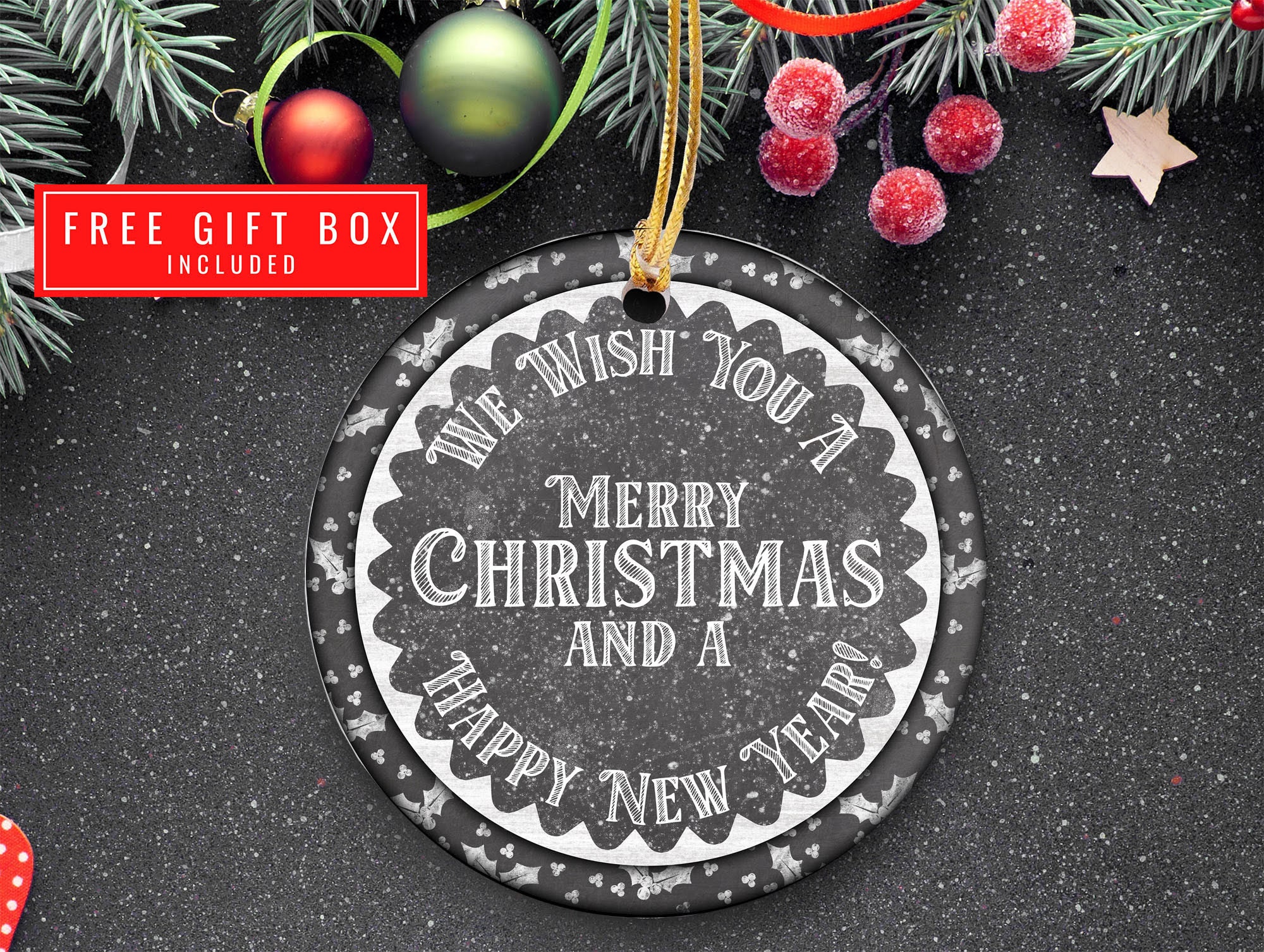 Memorial Ornament, Ceramic Ornament, We Wish You A Merry Christmas And A Happy New Year Ornament