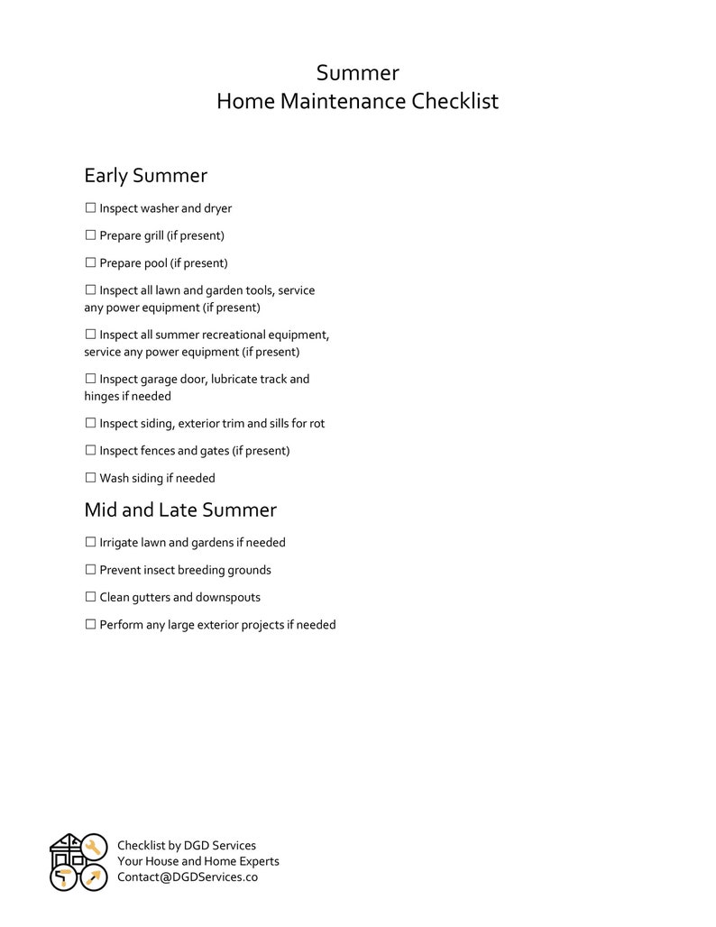 Summer Home Maintenance Checklist Etsy