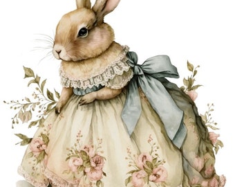 Baroque Bunny Rabbit Clip Art Sublimation Graphics Watercolor 4 High Quality PNG Format Instant Download Commercial Use Collage - 530