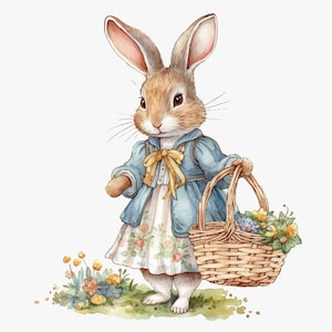 Bunny Rabbit Clipart 8 alta calidad JPG acuarela arte digital descargar tarjeta haciendo medios mixtos papel digital artesanía - 090