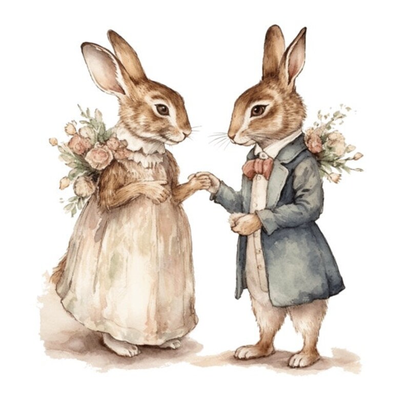 Cute Bunny Rabbit Bride and Groom Wedding Clip Art 4 PNG Card Making ...