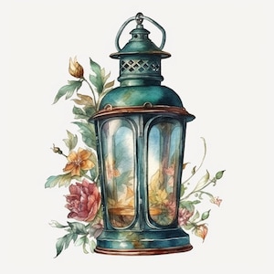 Antique Lantern Watercolor Clipart 8 High Quality JPG, Digital Download, Card Making Mixed Media, Crafts Clip art - 130