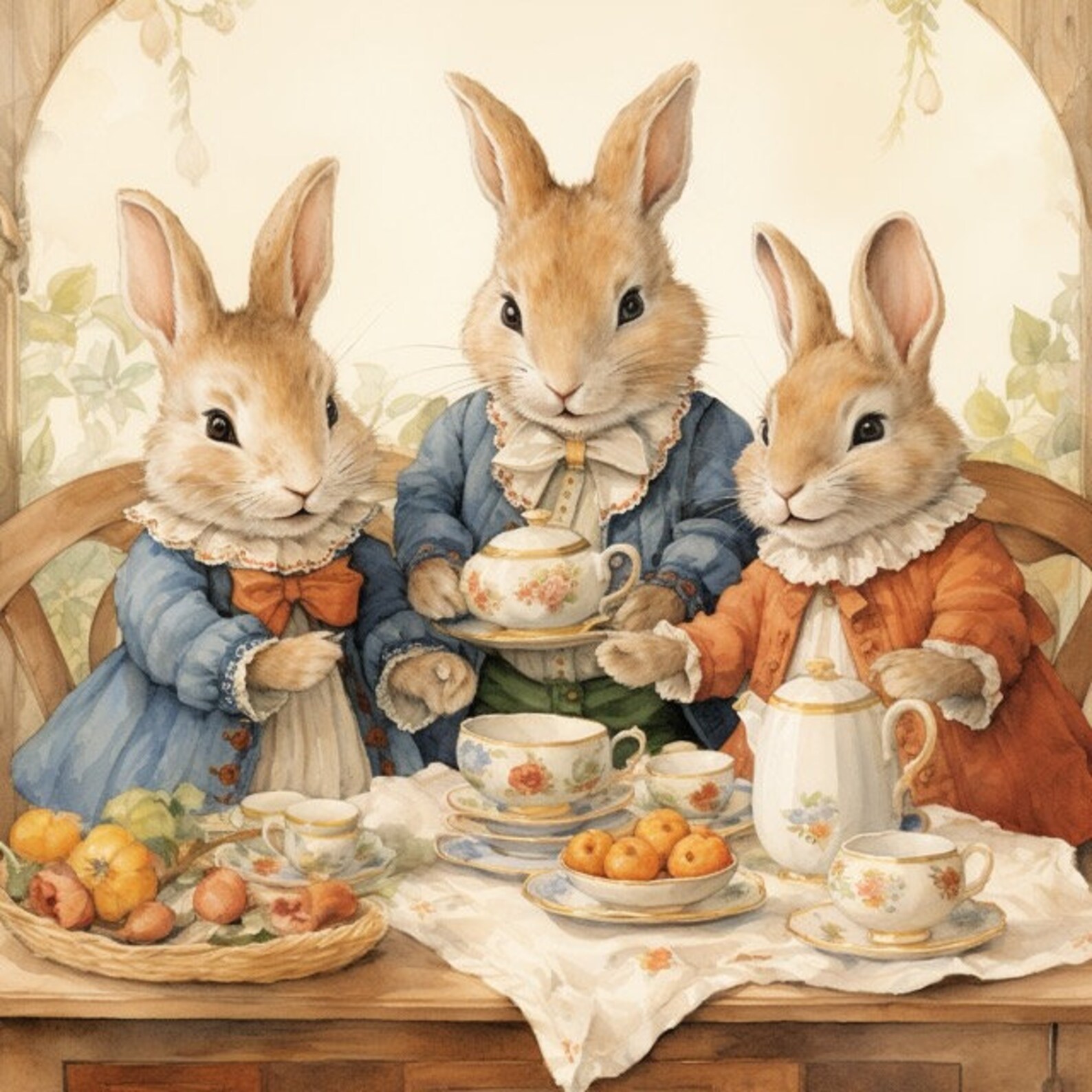 Bunny Rabbit Tea Time Watercolor Clip Art Sublimation Graphics 4 JPG ...