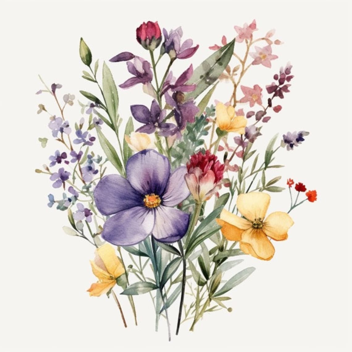 Watercolor Wildflower Bouquet Clipart 8 High Quality JPG Art Etsy