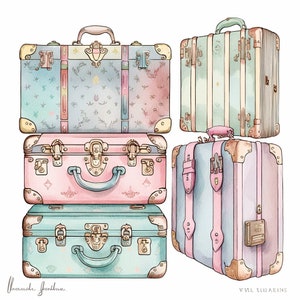 Antique Luxury Designer Suitcases Watercolor Clipart 8 High - Etsy