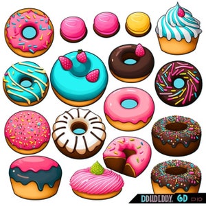 Cupcakes & Donuts Watercolor Clipart 4 High Quality PNG Transparent Background Digital Download Card Making Mixed Media Crafts Clip Art 371