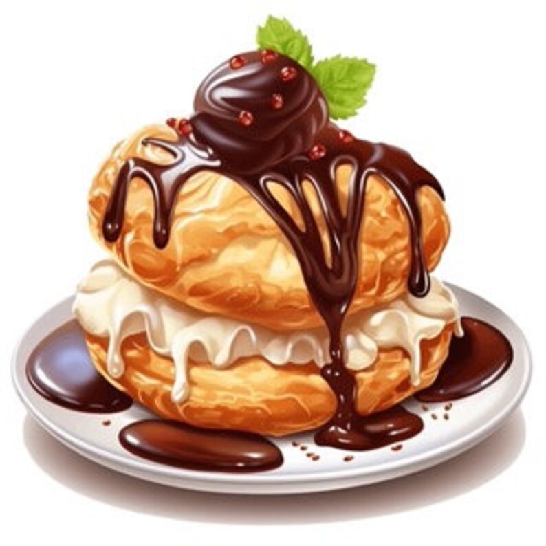 French Cream Puffs Watercolor Clip Art 4 High Quality PNG Transparent