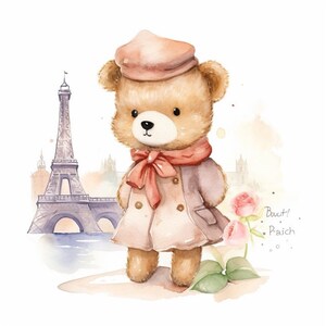 Teddy Bear in Paris Clipart 8 High Quality JPG, Digital Download, Card Making Mixed Media, Crafts Clip art - 124