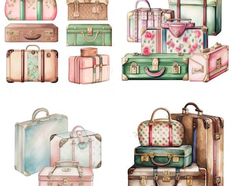 Watercolor Luxury Designer Suitcases clipart clip art PNG format instant download for commercial use - 149