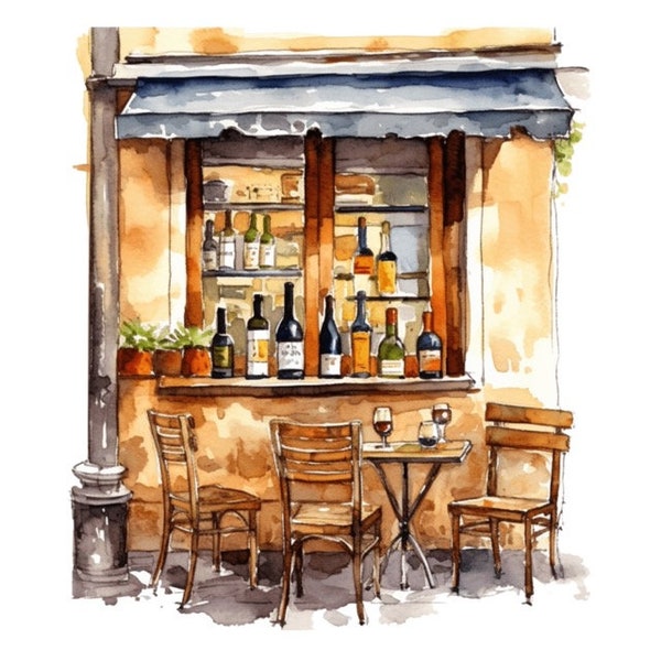 Italy Street Cafe Watercolor Clip Art 4 High Quality PNG Format Instant Download Commercial Use - 497