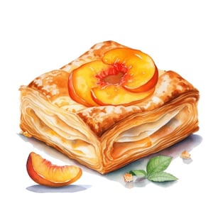 Peach Danish Pastry Dessert Watercolor Clip art 4 PNG Transparent Card Making Paper Crafts Collage Scrapbooking Junk Journal Mix Media - 553