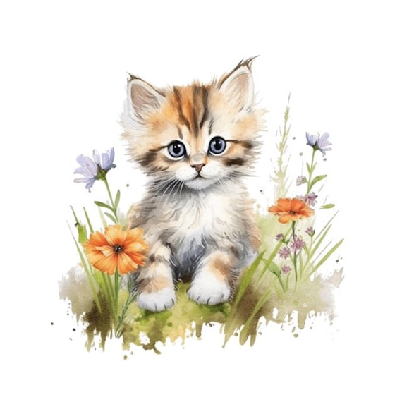 子猫 猫 子猫 水彩 クリップアート 4 高品質 PNG 形式 即時