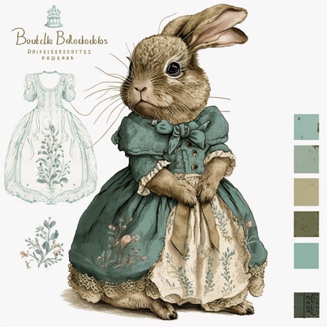Renaissance Bunny Rabbit Watercolor Clipart 8 High Quality JPG, Digital ...