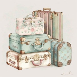Aquarela Antique Designer Malas Clipart PNG Conjunto 4 Elementos Clipart Convites download instantâneo uso comercial - 010