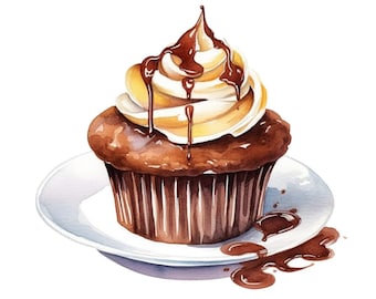 Chocolate Cupcake  Watercolor Clipart 4 High Quality PNG Transparent Background Digital Download Card Making Mixed Media Crafts Clip Art 423